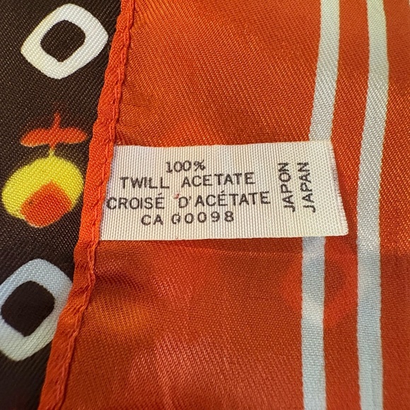 Vintage Japanese Acetate Twill Scarf - Retro Floral Geometric Print - Picture 3 of 6